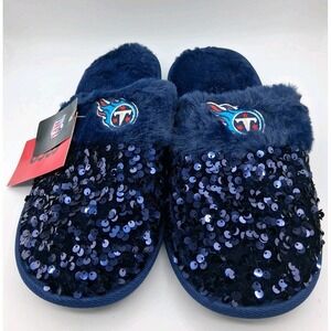 FOCO NFL Tennessee Titans Blue Sequins Womens Slippers Size Large 9-10 NEW